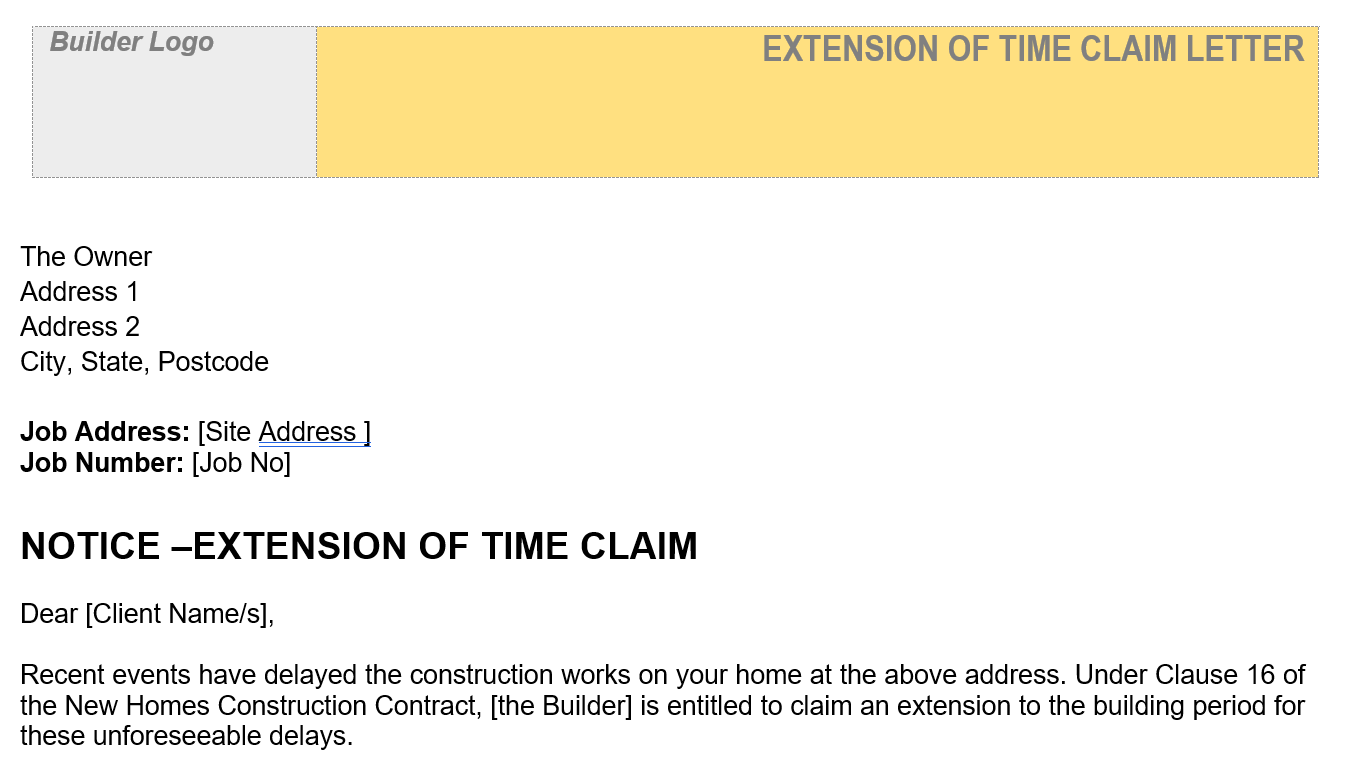 Letter - 06.39 EOT (Extension of Time) Claim Letter Template